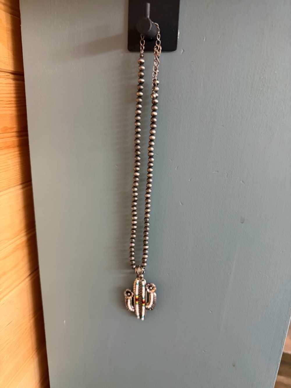 Silver Cactus Pendant Beaded Necklace - Women - Picture 1 of 3